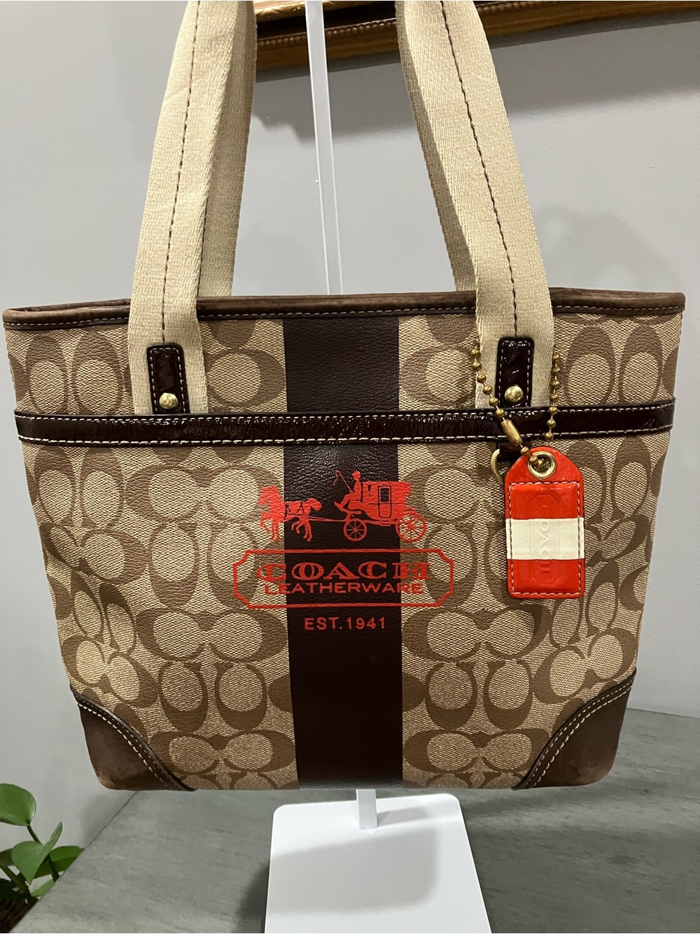 Coach Heritage Stripe Canvas Tote
